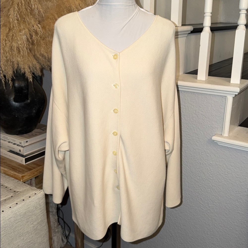 J.Jill Button Down 3/4 Sleeve Round Neck Ribbed Sweater Size XL